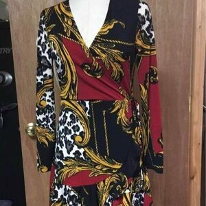 Venus small Multicolor mock Wrap Dress with Bold Patterns